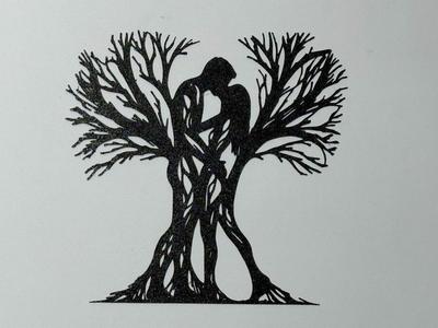 tree silhouette with romantic couple (wall art)