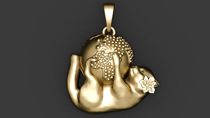 GOLDEN BALL AND FEMALE DOG PENDANT 3D PRINTABLE MODEL