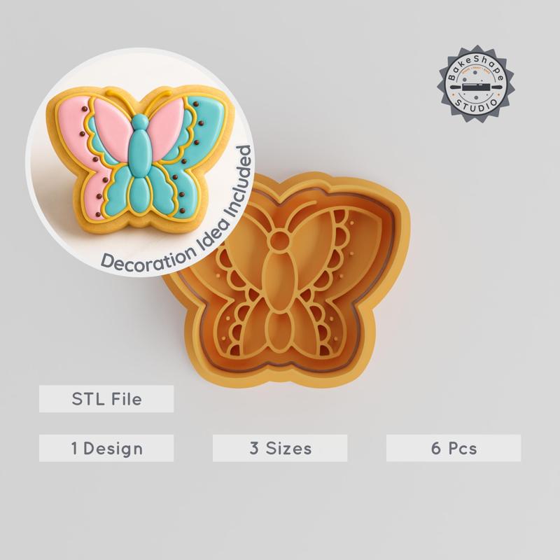 Butterfly Shape Cutter & Stamp Set, Perfect for Cookies & Fondant, 3 Sizes, 6 Pieces, Winged Insect Design