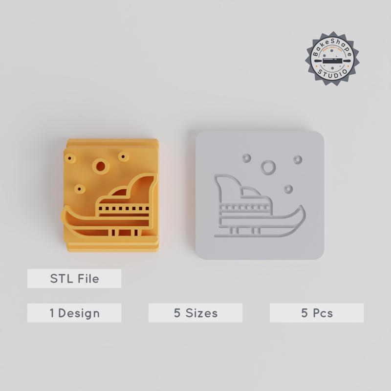 Sled Stamp Tile Set, 5-Piece, 20-40mm Sizes, Perfect for Clay & Cookie Crafting, Winter Snow Designs PRODUCT_5441