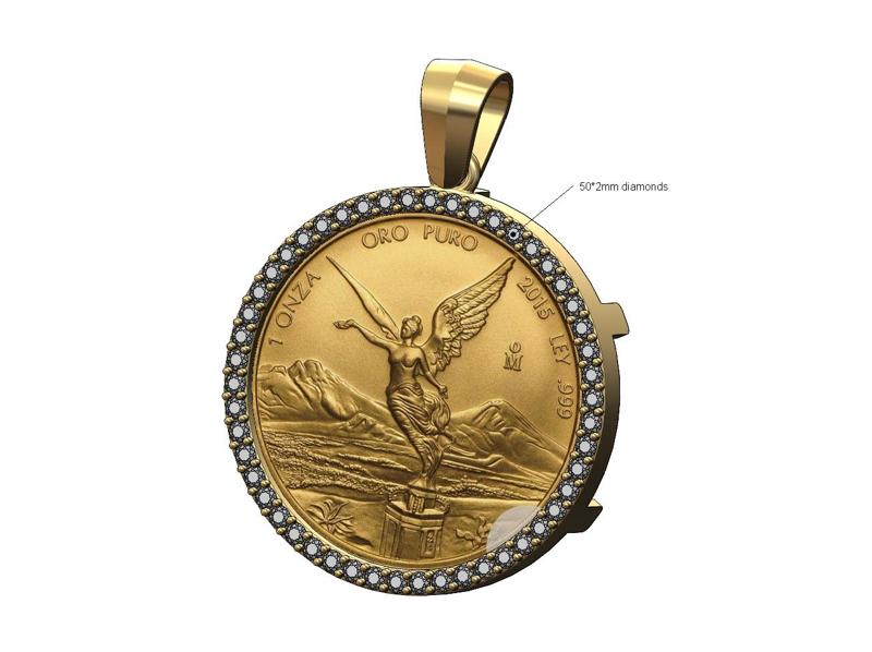 Diamond Mexican 1oz gold Libertad coin frame pendant 3D print model