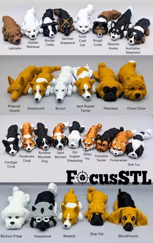 Dogs Articulated Flexi Toy Keychain Pack STL 3D Print Model