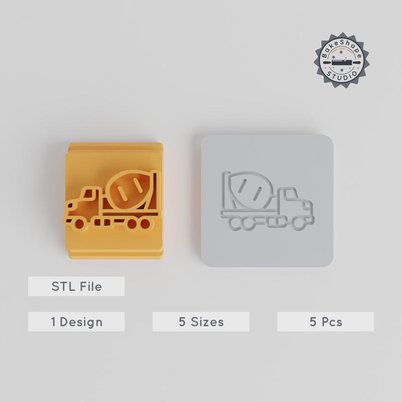 Cement Truck Stamp Tile Set, 5 Sizes, 3D Printed for Clay, Cookies & Fondant PRODUCT_3306