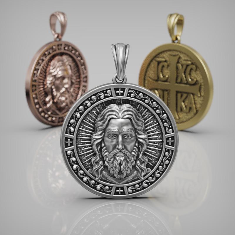 Jesus Christ Pendant Silver Religious Necklace Christian Icon Jewelry