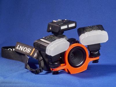 Bracket for Sony 50mm macro lens and Meike macro flash kit. Type A.