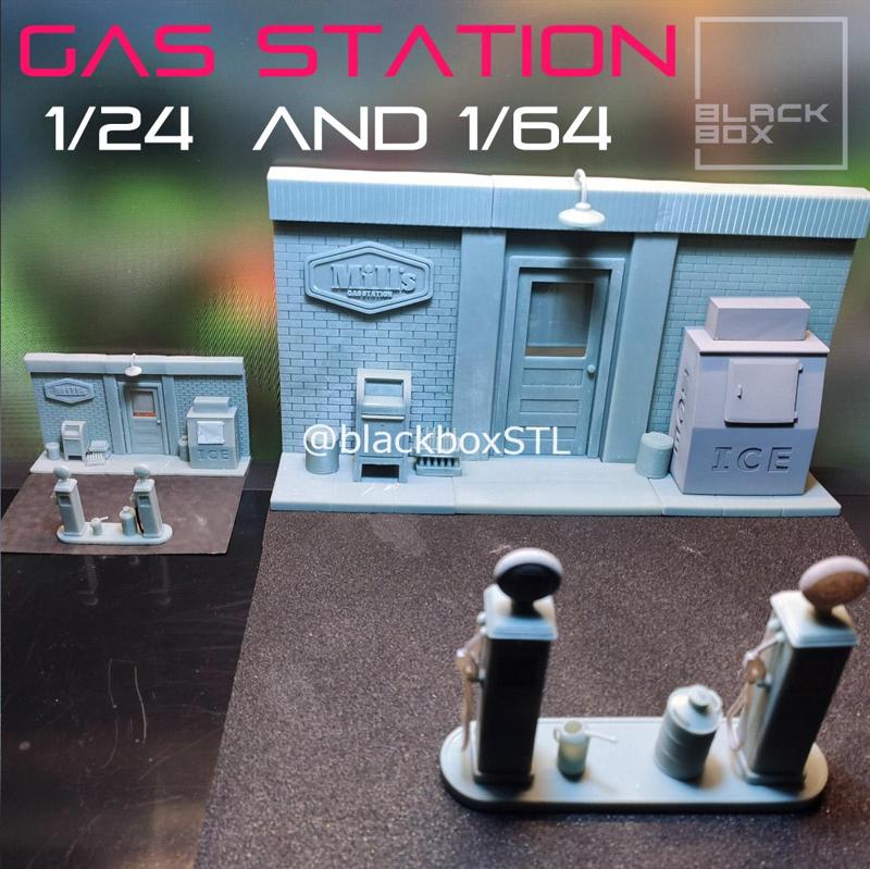 GAS STATION DIORAMA 1-24 AND 1-64TH SCALE 3D PRINT MODEL