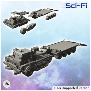 Futuristic transport truck with track, armored cab and ramp trailer (11) - Future Sci-Fi SF Post apocalyptic Tabletop Scifi Wargaming Planetary exploration RPG Terrain