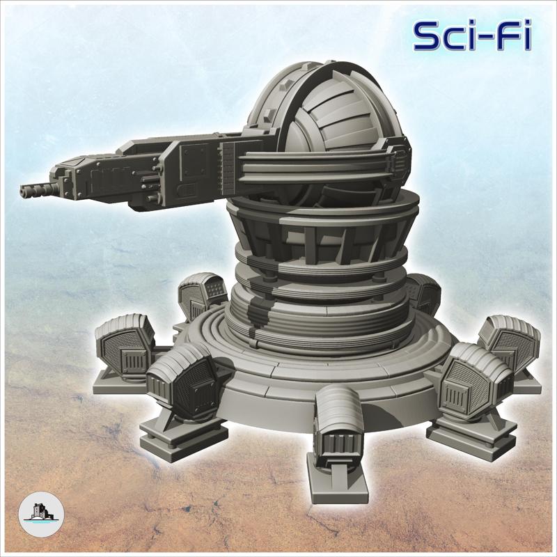 Laser cannon on platform with firing dome (2) - Future Sci-Fi SF Infinity Terrain Tabletop Scifi