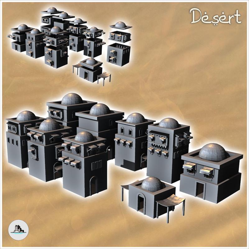 Large set of nine desert buildings with roof domes (19) - Medieval Modern Oriental Desert Old Archaic East 28mm 15mm RPG