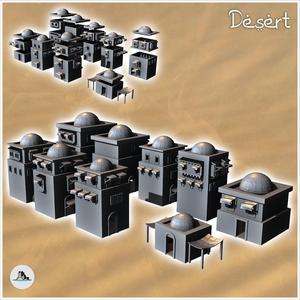 Large set of nine desert buildings with roof domes (19) - Medieval Modern Oriental Desert Old Archaic East 28mm 15mm RPG