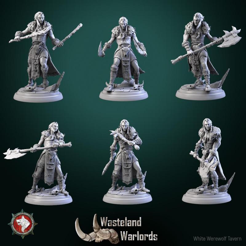 Barbarian warlords set 6 miniatures 32mm pre-supported
