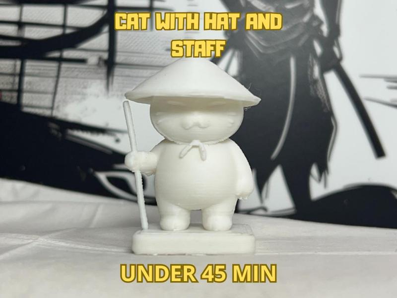 Japanese Cat Figurine with Hat and Staff