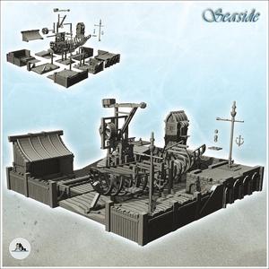 Medieval wooden shipyard with boat hull and crane (14) - Pirate Jungle Island Beach Piracy Caribbean Medieval Skull Renaissance