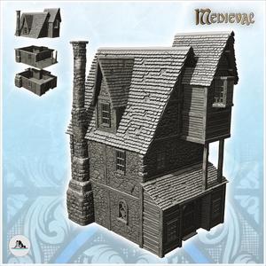 Medieval stone manor with large chimney and suspended room (18) - Medieval Gothic Feudal Old Archaic Saga 28mm 15mm
