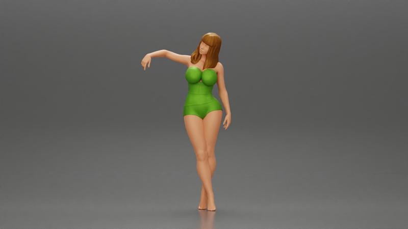 Sexy girl in onepiece standing with her friend on the beach