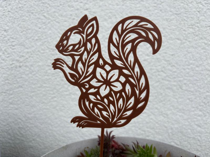 Floral Squirrel with Plant Stake
