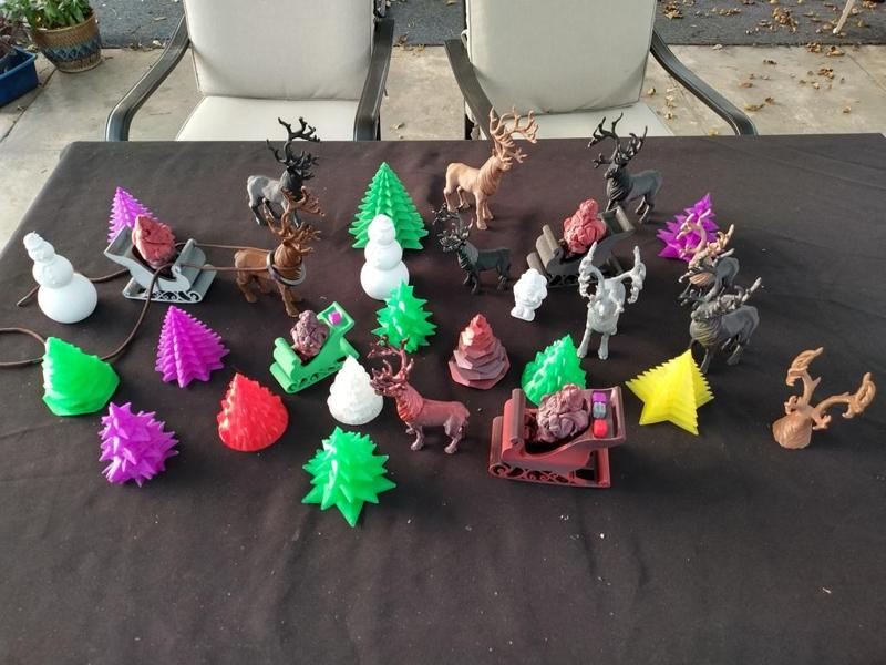 Christmas Santa Reindeer Sleigh Snowman and Trees