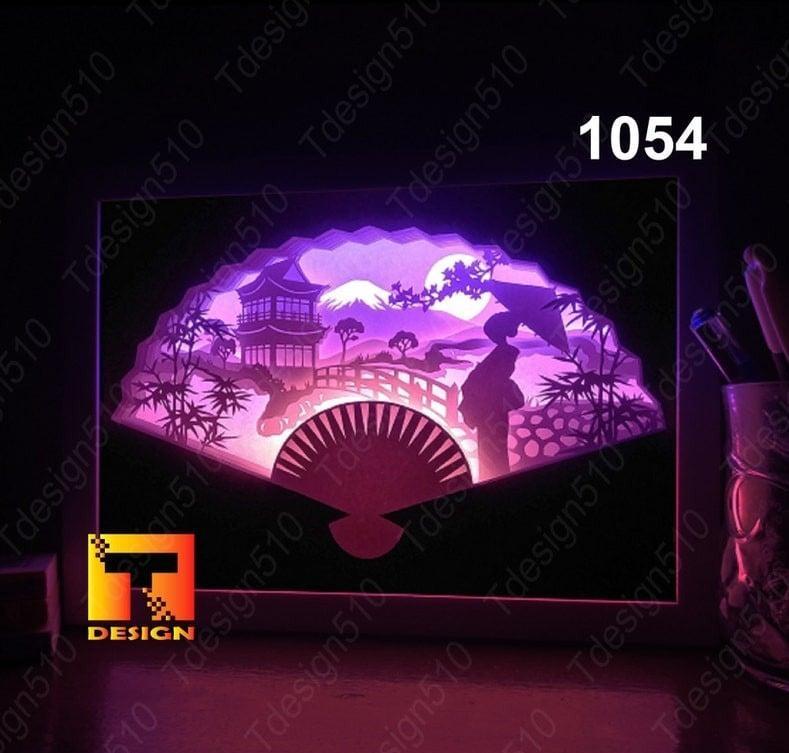 Hand fan Geisha Scene in Japan light box