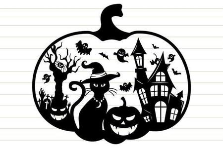 Halloween Pumpkin Scenery - Witchcat, Ghost, Bats and many more !