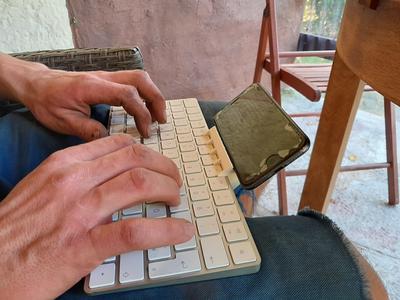 lap held phone or pad holder for apple magic keyboard