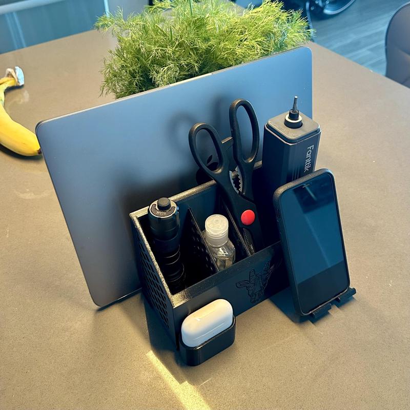 Desk Organizer with Laptop stand, iPhone stand, Airpods holder.