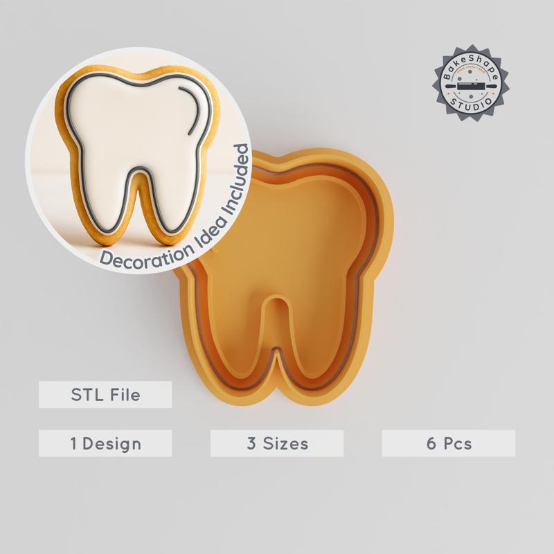 Tooth Shape Cookie Cutter & Stamp Set, Dental Theme, 3 Sizes, Molar Design, Bakery & Fondant Tool PRODUCT_517