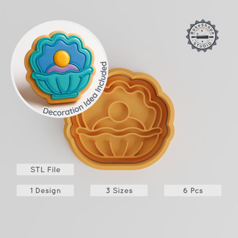 Oyster Shape Cutter & Stamp Set, Perfect for Cookies & Fondant, Ocean Shell Design, 3 Sizes S/M/L, Sea Creature Bivalve PRODUCT_1120