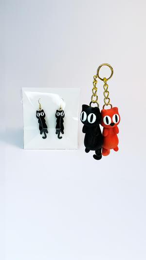 Cute Flexi Cat w flexi tail in Keychain, Earrings & Magnet Version