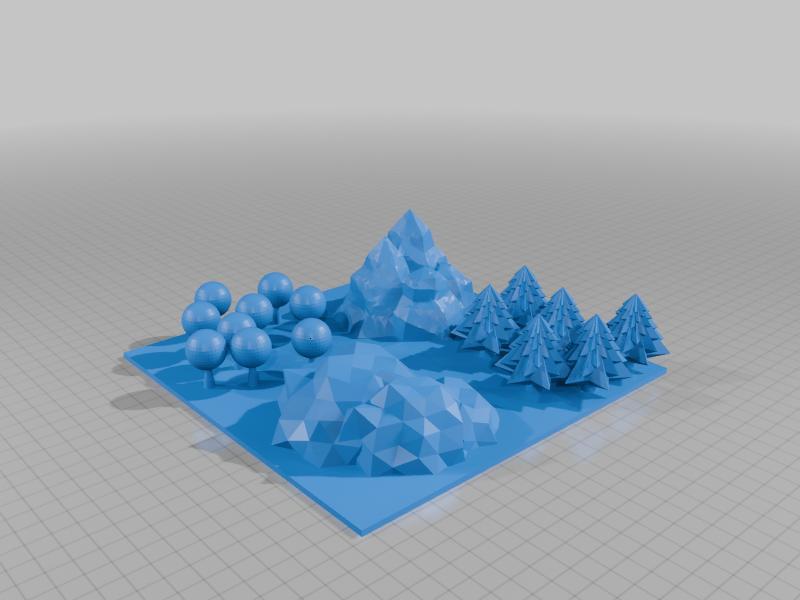 forest with a mountan and a cave