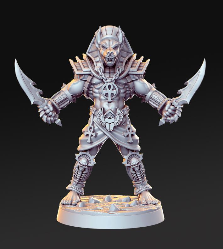 Anubti warrior with single two dagger - Egyptian god - 32mm - DnD