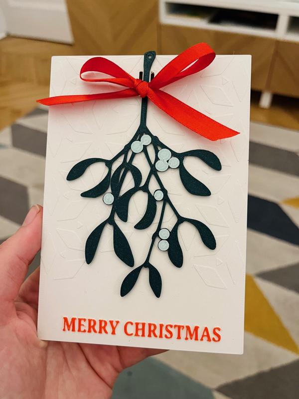 Christmas card with small gift - mistletoe (single extruder print)