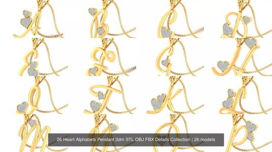 26 Heart Alphabets Pendant 3dm STL OBJ FBX Details Collection