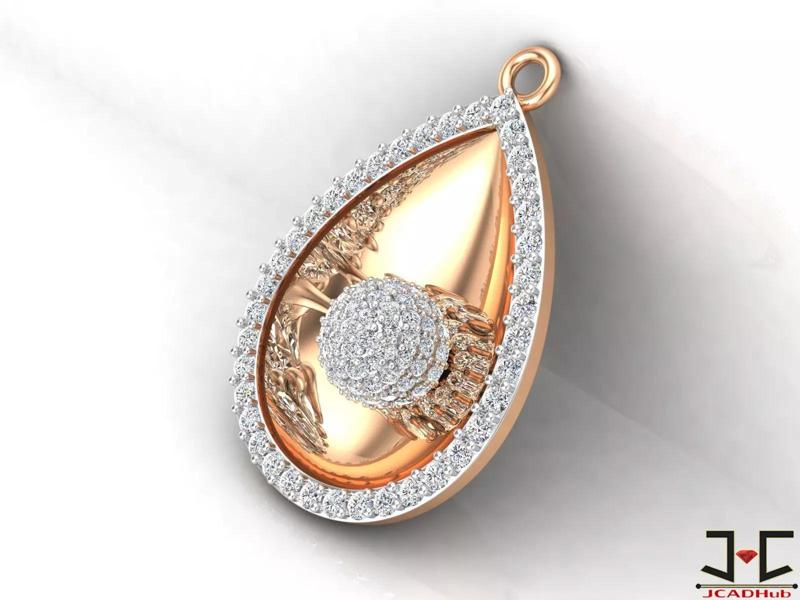 0251 - High Polish Gold Diamond Pendant Set for Girls - JCADHub