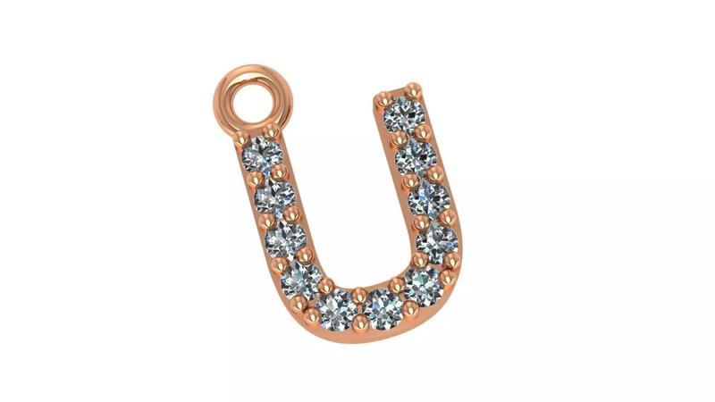 Alphabet Letter U Pendant Charm 3dm stl render details