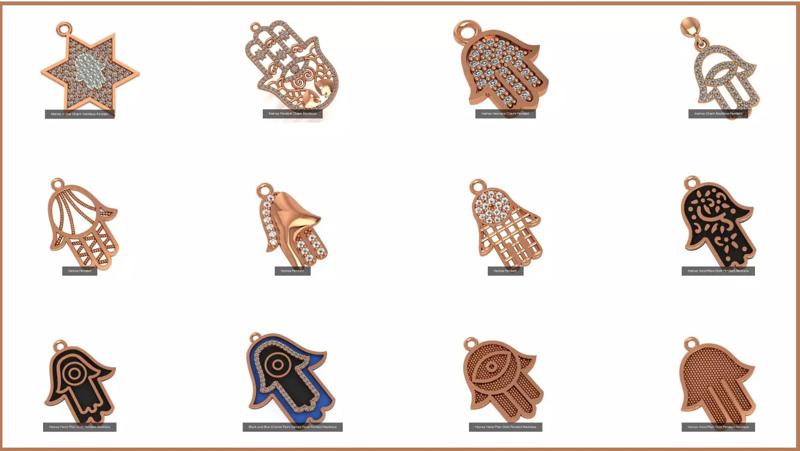 14 Hamsa Charm Necklace Pendant 3D Model Collection