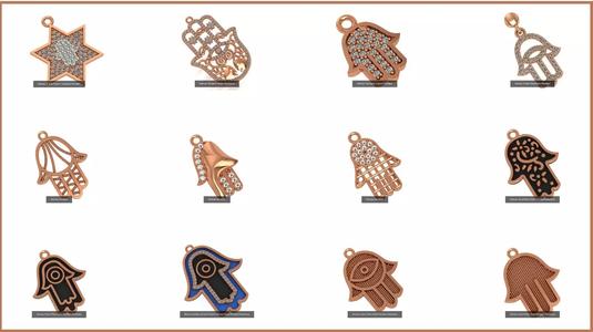 14 Hamsa Charm Necklace Pendant 3D Model Collection
