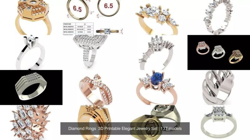 Diamond Rings  3D Printable Elegant Jewelry Set 3D Model Collection