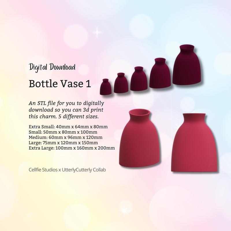 Bottle 1 Vase STL File - Digital Download -5 Sizes- Homeware, Minimalist Modern Design