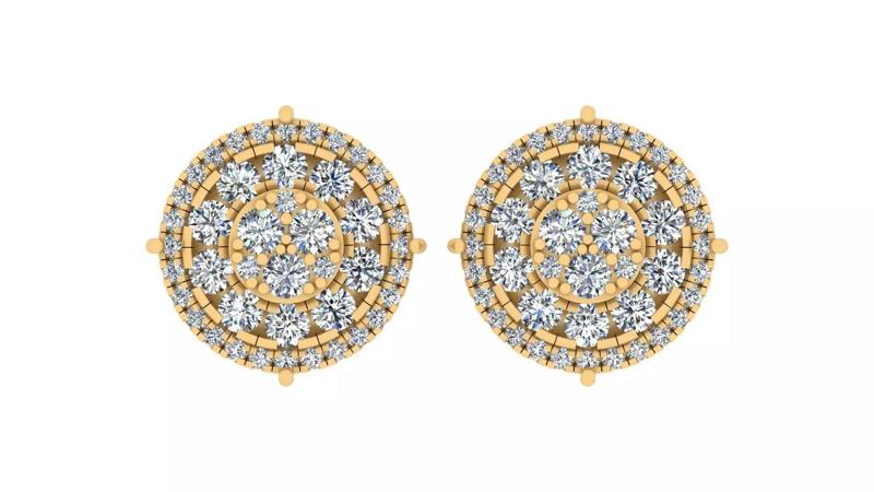 Majestic Multi-Tier Round Cluster Diamond Stud Earrings