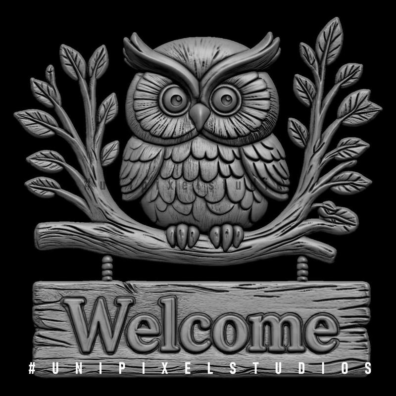 Owl welcome sign board  Basrelief 3D STL ,CNC