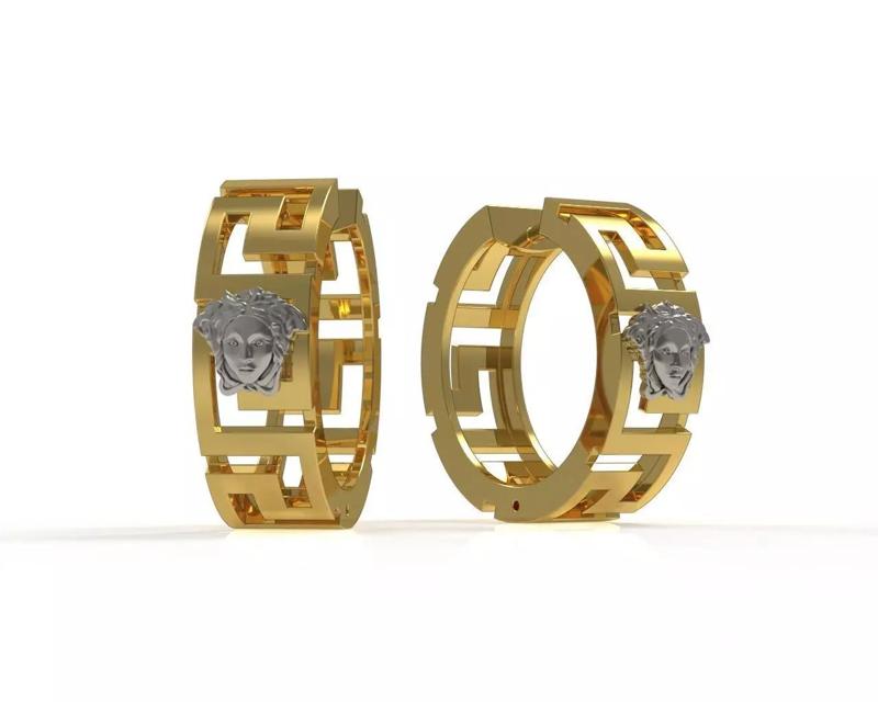 Medusa Greek Antique Meander Pattern Hoop Earring