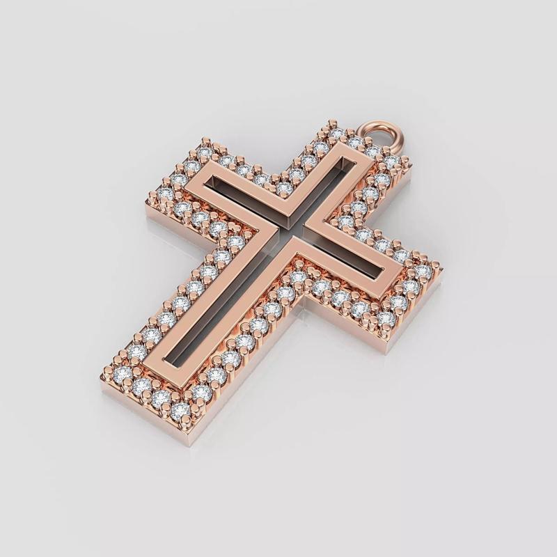 Cross rose gold pendant with diamonds