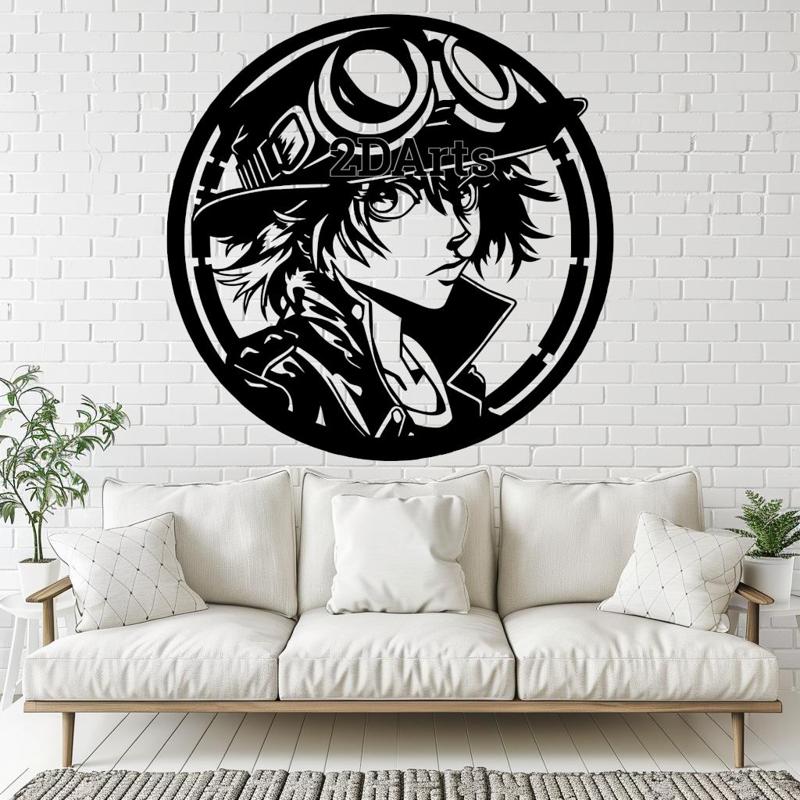 Anime Steampunk Character 2D Wall Art/Window Art - Digital STL & SVG Files for 3D Printing and Laser Cutting