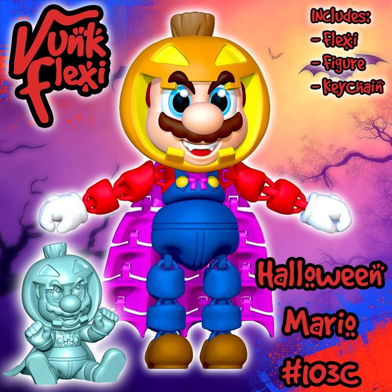 Super Mario Hallowen Mario MultiColor Flexi Print-In-Place + figure & keychain