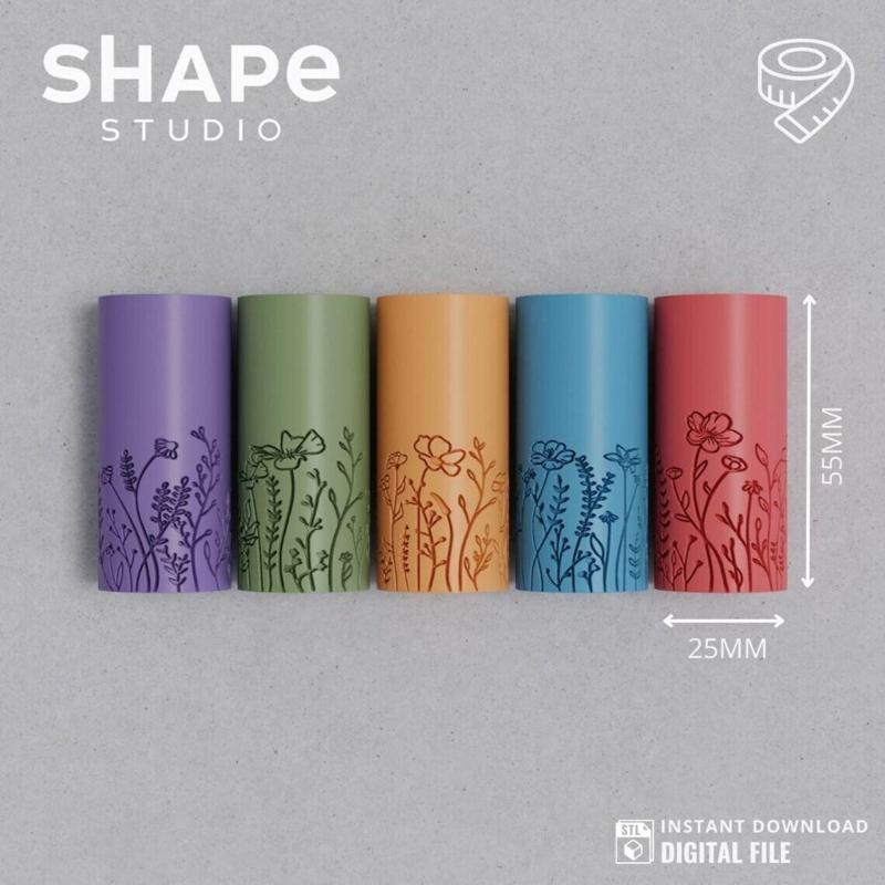 PACK | Wild Flowers | 5 different designs I Polymer clay Seamless Hollow texture roller | Digital STL file | Clay texture