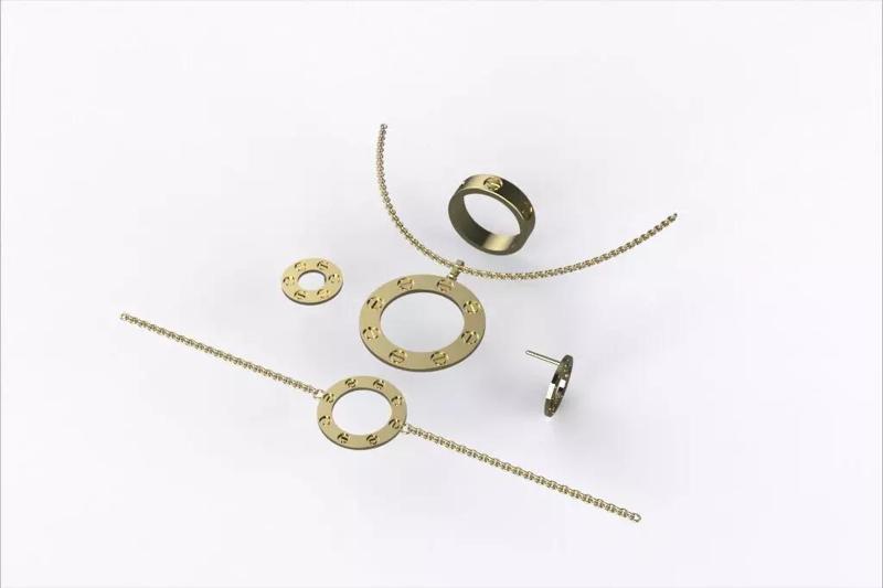 Gold Circle Jewelry Set 016 Ring Necklace Bracelet Earrings