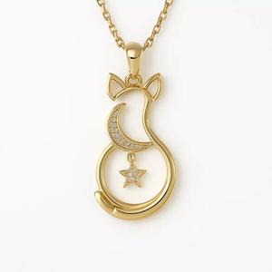Golden Cat Moon and Star Pendant