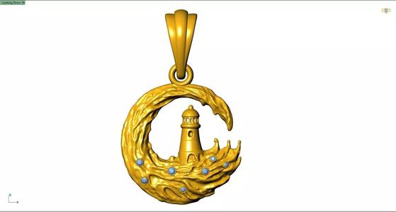 25mm Lighthouse in Flood Pendant STL 3DM 3D Jewelry Model