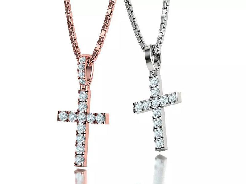 Diamond Pave Cross 42mm with French Pave Setting Swivel Bail