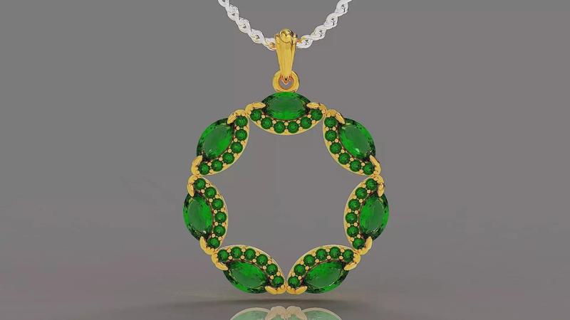 prong set marquise and round shape diamonds circular pendant